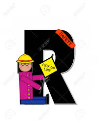 Robot, rainbow, radish, rabbit, rock, rocket. The Letter R In The Alphabet Set Children School Patrol Is Black And Outlined With White Child Dressed As Crossing Guard Wears Banner Hat And Carries Sign Stock Photo Picture And Royalty