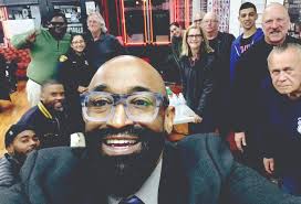 Block Watch Meeting at the Urban Kutz Barbershop in Old Brooklyn organized  in response to neighbors' concerns about recent murders