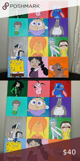 I originally made this on a canvas, due to popular demand i decided to revamp it, add more color, more characters & digitalize it for prints! Cartoon Characters Collage Drawing Cartoon Characters Mini Canvas Art Cartoon Characters