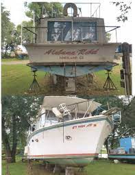 Cv23 glastron / carlson 1984 350/260 v8 i/o 63 hrs barn find. Abandoned Boats