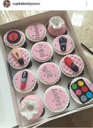 The high oven temperature cooks the outside of the mini cakes but leaves the center slightly gooey. Mac Makeup Theme Custom Birthday Cupcakes Birthday Cupcakes Makeup Cupcakes Themed Cupcakes