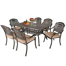Maybe you would like to learn more about one of these? Buy Titimo 7 Piece Outdoor Furniture Dining Set All Weather Cast Aluminum Conversation Set Includes 1 Rectangular Table And 6 Chairs With Khaki Cushions And Umbrella Hole For Patio Garden Deck Online In Vietnam