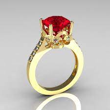 Jewellery ring isolated on a white background. French Bridal 14k Yellow Gold 3 0 Carat Red Ruby Diamond Solitaire Wedding Ring R301 14ygdr Caravaggio Jewelry