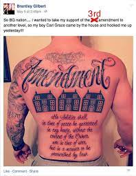Country music star brantley gilbert recently got a tattoo expressing his support for the 2nd amendment. Facebook
