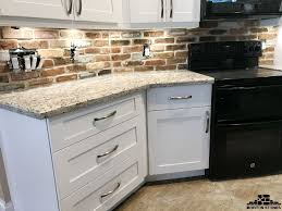 Great Shot Of Our Brick Veneer Backsplash Project Mortonstones Brick Tiles Rustic Thinbrick Home Rustic Kitchen Kitchen Remodel Rustic Country Kitchens