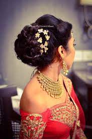 Indian Bride S Reception Hairstyle By Vejetha For Swank Studio Bridal Updo Bridal Leheng Indian Hairstyles Indian Bridal Hairstyles Simple Wedding Hairstyles