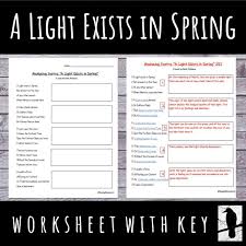 Analyze The Poem A Light Exists In Spring By Emily Dickinson Poetry Analysis Worksheet Poetry Analysis Poem Analysis