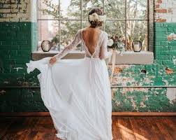 Modern Bishop Sleeve Wedding Dress Long Sleeve Wedding Dress Boho Bishop Sleeve Wedding Dress Bohemian V Neck Wedding Dress Chiffon Wedding Gown Modern Minimalist Dress Theia In 2020 Wedding Gown Backless Flower Girl Dresses Boho Long Flower