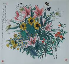 江南五月綠枝勻 剪剪輕羅簇絳新 珍重東君憐寂寞 故將穠艷綴餘音 明代陸師道76x82cm 2008 水墨設色寫生之作紙本