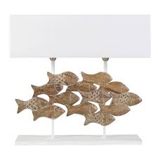 Kuschelig das zuhause gestalten mit artikeln ab 2 eur maisons du monde. Lamp Met Vissen Van Uitgesneden Mangohout Met Witte Lampenkap Fish Maisons Du Monde