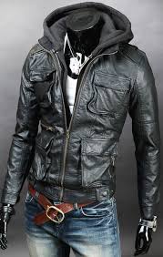 Men Detachable Fabric Hooded Leather Jacket Leather Jacket With Hood Leather Jacket Men Leather Jacket
