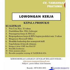 ️ info loker pabrik (#1). Lowongan Kerja Cv Tamansari Pratama Penekanan Pendidikan Pria