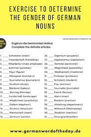 How To Determine The Gender Of German Nouns Printable Exercise German Grammar German Language Learning German Language Learning Grammar
