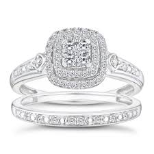 Perfect Fit 9ct White Gold 0 33ct Diamond Cushion Bridal Set H Samuel White Gold Bridal Set White Gold Band Cushion Bridal Set