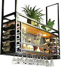 Get free shipping on select items w/ a webplus keep your serving area neat and organized by installing a bar glass rack ceiling mount! Alqn Wine Racks Wall Mounted Ceiling Hanging Suspended Wine Glass Holder Metal Wood Cube Wine B Kitchen Bar Decor Hanging Wine Rack Hanging Wine Glass Rack