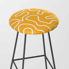 Squiggle Maze Minimalist Abstract Pattern In Mustard Yellow And White Bar Stool By Kierkegaart Society6 In 2020 White Bar Stools Bar Stools White Bar
