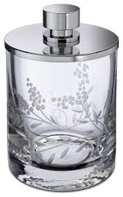 In Stock Barocco Hand Carved Glass Round Cotton Ball Swab Holder Q Tip Jar Canister Contemporary Bathroom Canisters By Agm Home Store Houzz