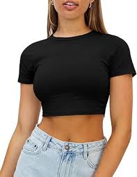 WYNNQUE Womens Crop Tops Cute Summer Crew Neck Basic Hong ...