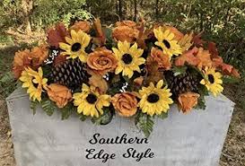 Our artificial silk flowers last much much longer than real flowers so your loved one s grave site will look its best. S816 Fall Autumn Cemetery Arrangement Headstone Saddle Grave Tombstone Arrangement Cemetery Flowers Silk Flower Arrangements Cemetery Flowers Memorial Flowers Fall Flowers