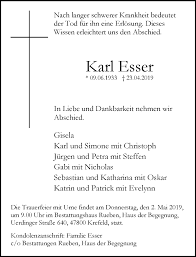 Name und sitz des versicherers: Traueranzeigen Von Karl Esser Trauer Und Gedenken