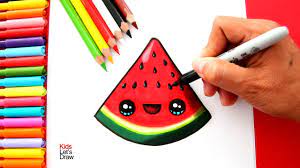 Dibujos de frutas para niños paso a paso. Dibujo De Una Tajada De Sandia Kawaii Usando Lapices De Color Youtube
