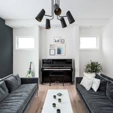 Black Accent Wall In Small Living Room Scandinavian Farmhouse Home Naperville Historic District Black Living Room Living Room Decor Neutral Piano Living Rooms