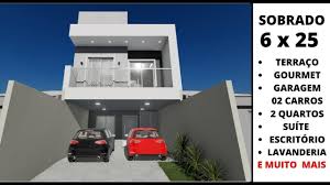 Planta de casa baixa geminada com jardim nos fundos e espaço para 2 carros na garagem. Sobrado Geminado 6mx25m Youtube