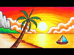 25 sunset landscapes easy to draw pictures and ideas on pro landscape. How To Draw Easy Scenery Drawing Sea Beach Sunset Scenery Step By Step With Oil Pastels