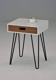 Get a good night's sleep knowing your nightstands are the right size, shape and style for your bedroom. White Dark Oak Side End Table Nighstand Black Metal Legs With One Drawer 24 H Mid Century Style White Bedside Table End Tables Table