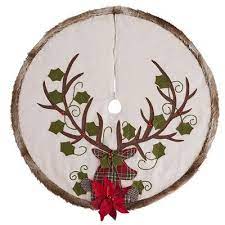 Plaid Deer Faux Fur Embroidered Tree Skirt Rustic Christmas Tree Skirts Christmas Tree Skirt Plaid Christmas Tree Skirt