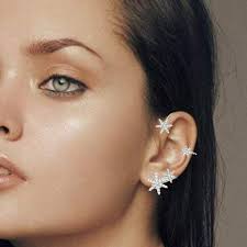 Snowflake Sparkling Snowflake Ear Clip Ear Cuff For Women Girls Snowflake  Non Ear Clip Earrings Party Wedding Jewelry Gift