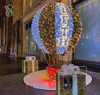 Large 3D Lighted Hot Air Balloon Motif Lights for Shopping Mall Lobby Decoration