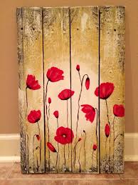 Red Poppy Flowers Painting On Pallet Wood By Amy Parker Art Painting On Pallet Wood Pallet Painting Pallet Art