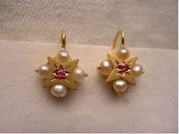 Enchanting Antique 18 Carat Gold French Dormeuse Ruby Pearl Leverback Earrings Gold Jewelry Fashion Jewelry Patterns Gold Earrings Designs