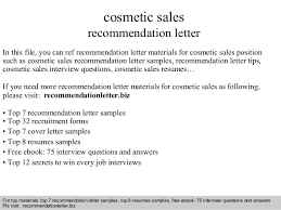cosmetic sales recommendation letter