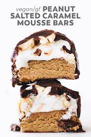 Peanut Salted Caramel Mousse Bars Vegan Gluten Free Recipe Caramel Mousse Vegan Desserts Chewy Chocolate Chip Cookies