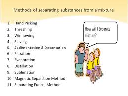 Magnetism hand separation filtration sifting or sieving extraction and evaporation chromatography magnetism if one component of the mixture has magnetic properties, you could use a magnet to separate the mixture. 10 Methods Of Separating Mixtures Pdf