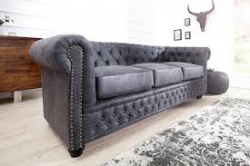 Chesterfield 3er Sofa 200cm Antik Grau Mit Knopfheftung Und Federkern Riess Ambiente De 3er Sofa Couch Grau Wohnzimmer Grosses Sofa