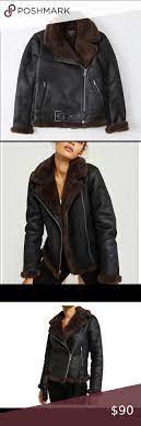 Abercrombie Fitch Shearling Moto Jacket Coat Black Faux Leather Jacket Vegan Leather Jacket Faux Suede Fringe Jacket