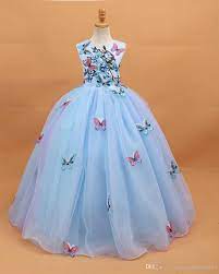 Compre Belleza Apliques De Mariposa Azul Claro Vestidos De Nina De Las Flores Vestidos De Princesa Vestido De Mariposa Vestidos De Princesa Nina De Las Flores