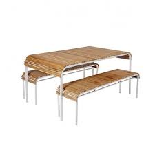 No matter how much room you have, a table and a set of chairs are often the first thing we add when decorating our outside space. Buy Habitat Rolio 6 Seater Acacia And Metal Benches Patio Set Garden Furniture Sets Habitat Garden Table Garden Furniture Sets Garden Furniture Uk