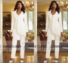 Acheter Elegant Mere De Mariee Costume Pan A Manches Longues Appliques Satin Mere De La Mariee Su Vetements De Soiree Mousseline De Soie Blanche Robe De Mariee