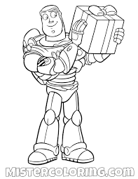 Buzz Lightyear With Christmas Present Toy Story Coloring Page Toy Story Coloring Pages Christmas Coloring Pages Birthday Coloring Pages