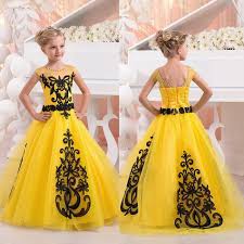 2017 New Yellow Black Cute Girl Pageant Dresses Cap Sleeves
