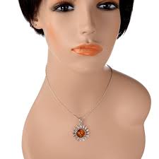 Sterling Silver and Baltic Amber Sun Pendant (Medium)