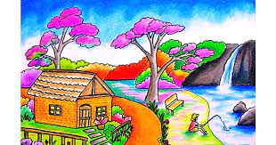 Latar belakang dari gambar ilustrasi yakni berupa halaman sekolah yang luas. Gambar Ilustrasi Pemandangan Pedesaan