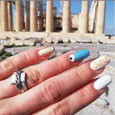Blue And Gold Evil Eye Greek Nails Evil Eye Nails Chic Nail Art Pineapple Nails