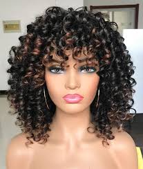 When curly hair is one single color, it can hide its beautiful texture. Buy Prettiest Afro Curly Wigs Black With Warm Brown Highlights Wigs With Bangs For Black Women Natural Looking For Daily Wear Color 1b 30 Ombre Brown Online In Vietnam B089nclrfz