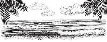 Wave clipart black and white online 20kb 550x425: Panoramic Beach View Vector Illustration Of Ocean Or Sea Waves Hand Drawn Stock Vector Illustration Of Shore Relax 91802022