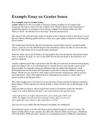 Critique papers require students to conduct a critical analysis of another piece of writing, often a book, journal article, or essay. Doc Example Essay On Gender Issues Marvin More Academia Edu